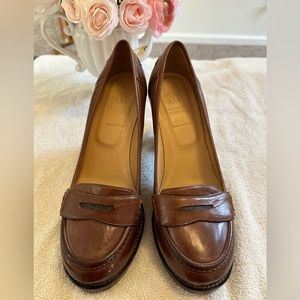 Brunello Cucinelli Brown Oxford Leather Loafer Heels size 37